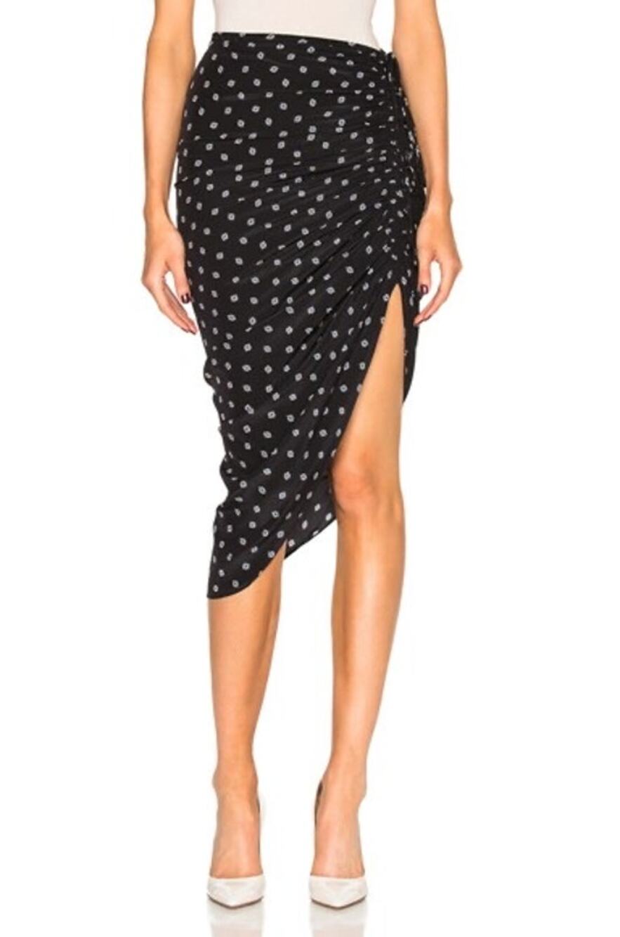 Veronica Beard Ari Black Silk Blend Ruched Asymmetrical Midi Skirt Size 12